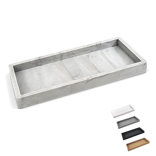 Spacewiser Countertop and Vanity Tray - Small 7.7” Silicone Tray for Soap Dispenser Bottles, Sponge Holder for Kitchen Sink Caddy Organizer, Bathroom Trays, Dish Soap Holder for Kitchen Counter, Keys - color: Marble Design, size: Small 7.7”
