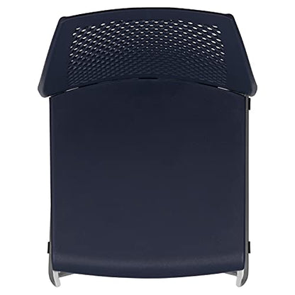 EMMA + OLIVER Home and Office Navy Sled Base Stack Chair with Air-Vent Back - color: Navy