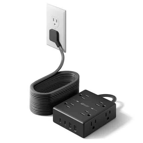 SUPERDANNY Extension Cord,Flat Plug Surge Protector Power Strip,25Ft - color: Black, size: 25FT-15W Standard Charge