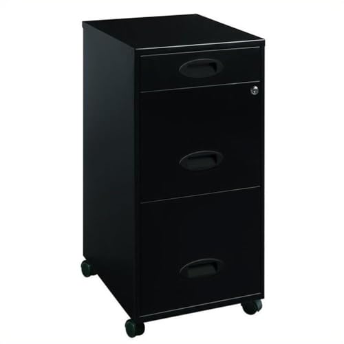 Pemberly Row 3 Drawers 29.52" Vertical Black Metal Filing Cabinet Lockable Pre-Assembled Movable Letter Size for Home, Office - color: Pure Black