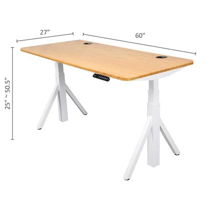 ApexDesk Quattro Series 60" Electric Adjustable Standing Computer Desk for Home and Office Width and Height Adjustable, Rectangular Canary White Frame - color: Canary-white Rectangular, size: 60" Rectangular