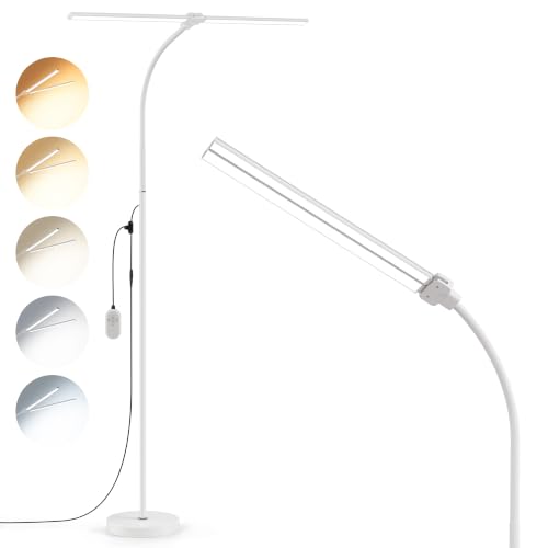 Dual-head LED Floor Lamp 20W 1400LM Adjustable Neck Bright Light White - color: White