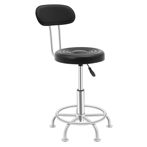 Drafting Chair with Back Adjustable Foot Rest Rolling Stool Multi Purpose Office Desk Chair PU Leather Swivel Stool Thick Seat Cushion for Home Bar Kitchen Shop