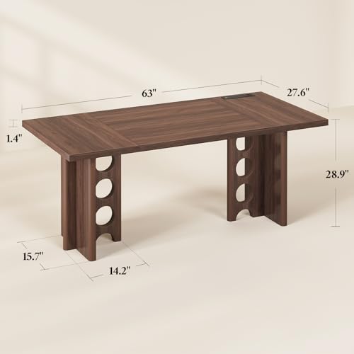63 Inch Executive Desk with Power Outlet, Modern Computer Office Desks, Large Laptop Desk Writing Table Workstation Business Furniture for Home Office, Brown - color: Brown