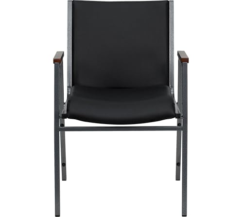 Flash Furniture HERCULES Series Heavy Duty Black Vinyl Stack Chair with Arms and Ganging Bracket - color: Black Vinyl, size: Set of 1