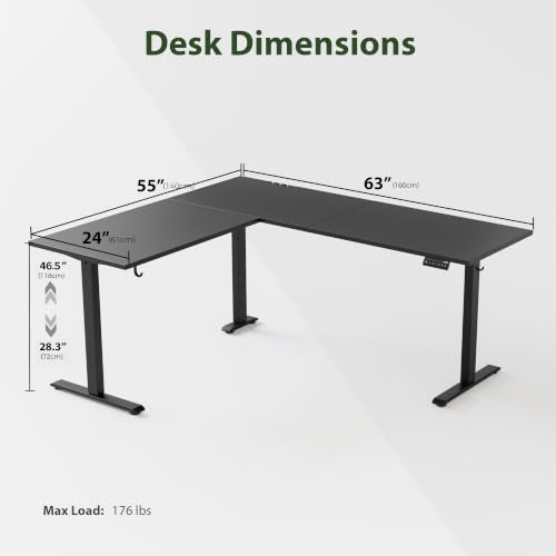 Agilestic 63 x 55 Inch L Shaped Electric Standing Desk, Black - color: Black, size: 63x55 Inch