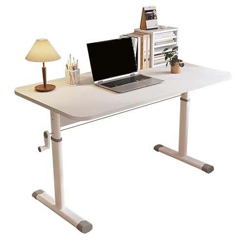 Manual Standing Desk, Adjustable Height Desk, Ergonomic Sit Stand Up Desk, White Office Desk, Metal Frame, Computer Desk with Hand Crank(100x60cm/39.3x23.6in) - size: 100x60cm/39.3x23.6in