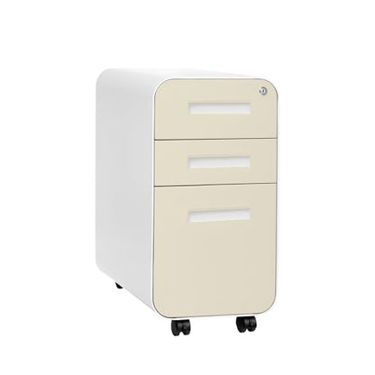 Laura Davidson Furniture Stockpile Slim 3-Drawer Mobile File Cabinet with Lock - Under Desk Metal Filing Cabinet, Legal/Letter File Folders, Wheels & Stationary Feet, Assembled, Ivory Faceplate - color: Ivory