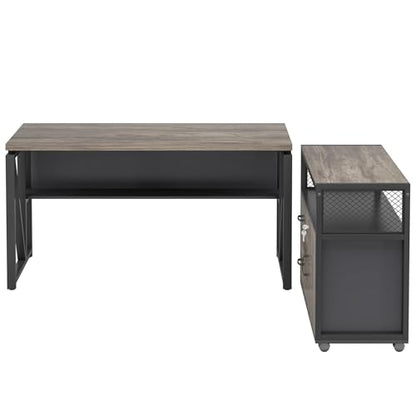 Tribesigns Office Desk with Drawers Sets, 55 inches L Shaped Computer Desk with Mobile File Cabinet,Big Executive Desk for Home Office Furniture Sets (Dark Oak, 55-inch) - color: Grey