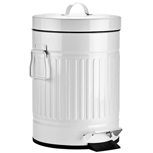 Autumn Alley White Farmhouse Bathroom Trash Can with Lid, Step, 1.3 Gal - color: White, style: 1 Pack (Trash Can Only)