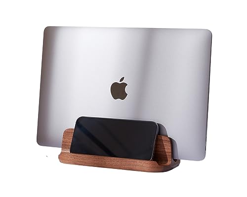 THEHRDWOOD Laptop Stand Vertical Laptop Holder for Desk - All MacBook Vertical Stand up to 0.7'' Thick - Laptop Vertical Stand Handmade of Natural Wood - MacBook Holder (Dragon Mono Walnut) - color: Dragon Mono Walnut