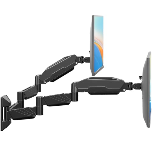 Long Arm Dual Monitor Wall Mount for 17-32" | 27.1" Extra Long Monitor Mount Holds up to 17.6 lbs Each Gas Spring Wall Monitor Arm Full Motion VESA Mount, 75/100, Black - size: Dual Wall Mount