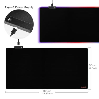 ZORESYN RGB Gaming Mouse Pad - 39.4"x19.7" Large Mousepad with Led Light, Keyboard Pad Gaming Accessories for Desk, Non-Slip Rubber Base Big Mouse Mat for Gamer,Black - size: 39.4L x 19.7W inches