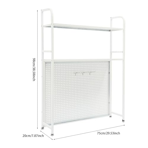 Desktop Hutch Bookshelf, 2-Tier Metal Desk Shelf Bookcase, Countertop Storage Organizer, Multipurpose Display Rack with Pegboard Hooks Screwdriver Set for Dorm Office Home (White, 29.53")
