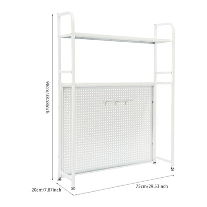 Desktop Hutch Bookshelf, 2-Tier Metal Desk Shelf Bookcase, Countertop Storage Organizer, Multipurpose Display Rack with Pegboard Hooks Screwdriver Set for Dorm Office Home (White, 29.53")