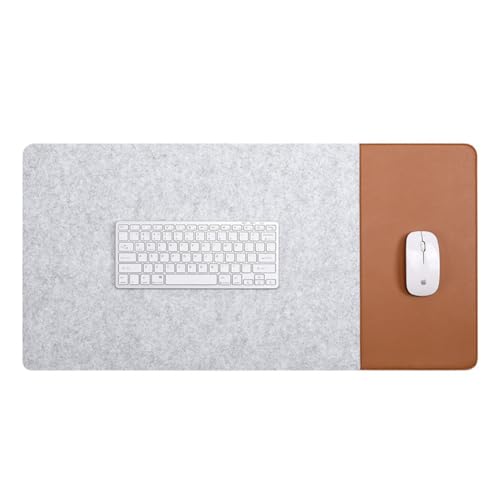 Smooch Felt Desk Pad & Leather Mouse Pad with Non-Slip Bottom,Large Computer Desk Protector Writing Laptop Mat Keyboard Mat for Office Home School (White Brown,35.4x15.7in/90x40cm) - color: White Brown, size: 35.4x15.7in/90x40cm