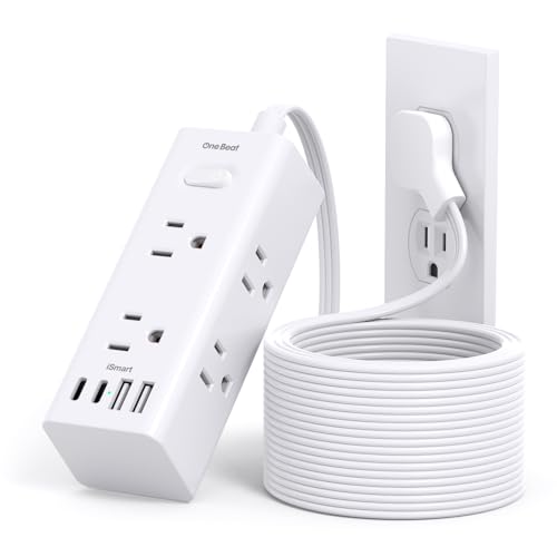 15Ft Extension Cord with Multiple Outlets, Flat Plug Power Strip Surge Protector with 15 Ft Long Cord, 6 Outlet 3 USB Ports (2 USB C), Multi Outlet Wall Plug for Travel, College, Dorm Room Essentials - color: White, size: 15FT