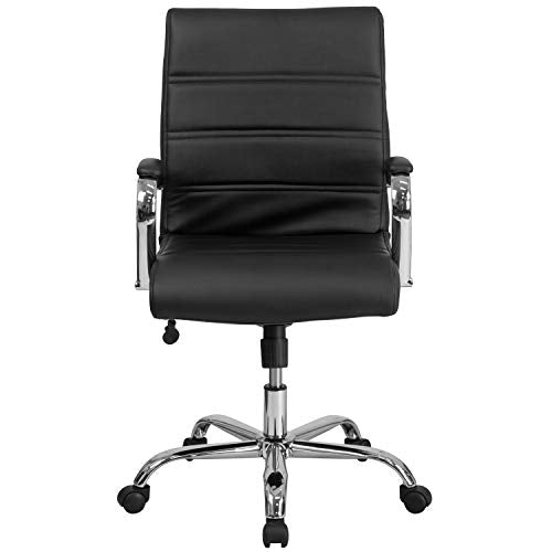 Flash Furniture Mid-Back Black LeatherSoft Executive Swivel Office Chair with Chrome Base and Arms - color: Black Leathersoft/Chrome Frame