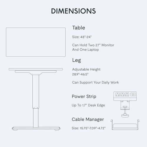 FLEXISPOT EN2 48"x24" Standing Desk with Power Strip Bundle, Black | One-Piece Desktop, Easy-Access Clamp Power Strip Bundle, Organized Cable Management, Modern Home Office Setup - color: Black Frame + Black Top, size: 48x24