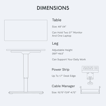 FLEXISPOT EN2 48"x24" Standing Desk with Power Strip Bundle, Black | One-Piece Desktop, Easy-Access Clamp Power Strip Bundle, Organized Cable Management, Modern Home Office Setup - color: Black Frame + Black Top, size: 48x24