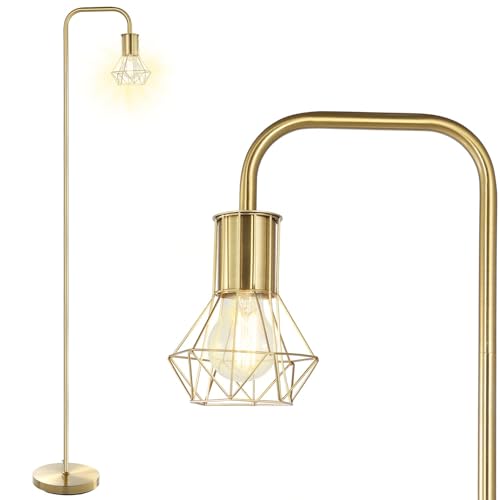BoostArea Gold Floor Lamp, Industrial Floor Lamp, Minimal Standing Lamp, E26 Socket, On/Off Footswitch, Whole Metal, Modern Small Simple Stand Up Lamp for Bedroom Living Room, Vintage, Mid Century - color: White with bulb