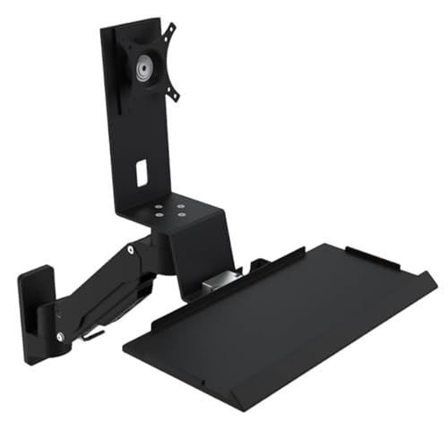 Monitor and Keyboard Wall Mount, Heavy Duty Single Monitor Workstation, with Folding Keyboard Tray, Gas Spring Arm - Height Adjustable, for 15"-32" Screen, Max Load 10 Kg (Black 460mm) - color: Black, size: 460mm