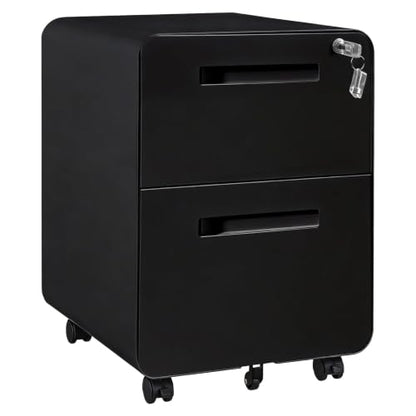 Garvee Mobile File Cabinet with Lock, 2 Drawer File Cabinet with Lock | 2 Drawer Under Desk Metal Rolling Filing Cabinets for Home Office Legal/Letter File Folders, Fully Assembled - color: Black Color