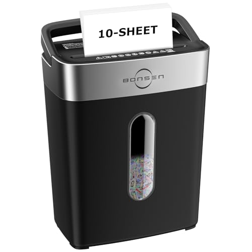 Bonsen 10-Sheet Cross Cut Paper Shredder for Home Office Heavy Duty - color: Black, size: 10-Sheet Cross Cut