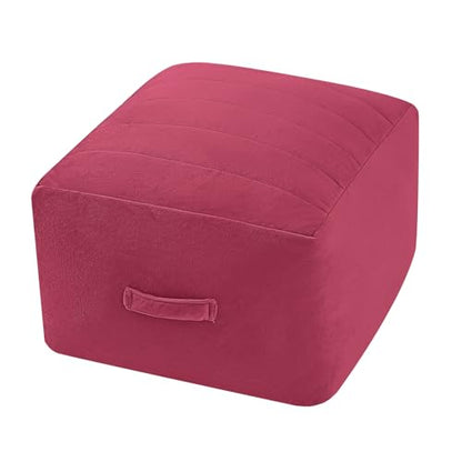 MeMoreCool Square Stuffed Pouf Ottoman Foot Rest, Floor Pouf Foot Stool with Foam Chunk Filling, Soft Stuffed Ottoman Footrest for Living Room - color: Striped Magenta