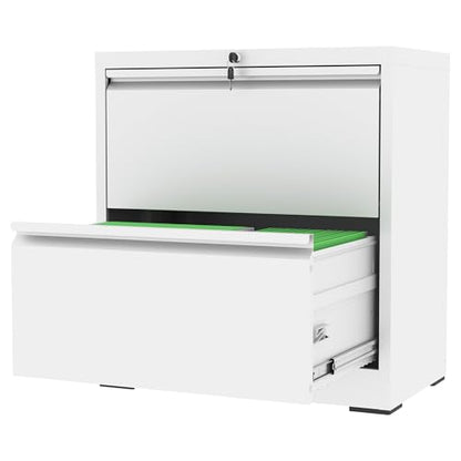 2 Drawer File Cabinet with Lock, Metal Lateral Filing Cabinets - color: White, size: 2 Drawer_ 26"W