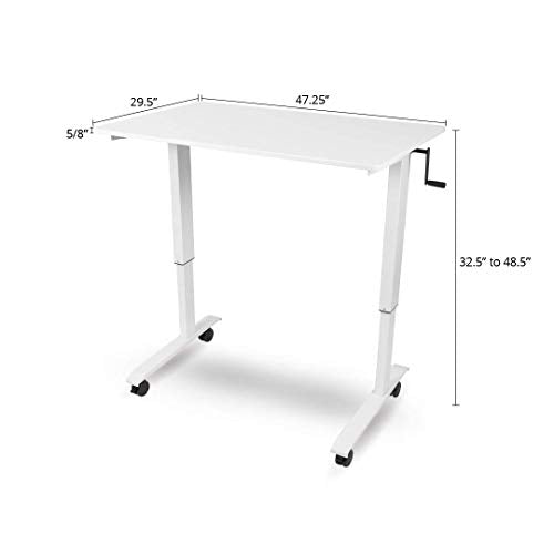 Stand Up Desk Store Crank Adjustable Height Rolling Standing Desk (White Frame/Natural Walnut Top, 48" Wide) - color: White Frame/Natural Walnut Top, size: 48 Inches Wide