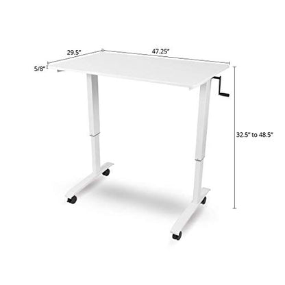 Stand Up Desk Store Crank Adjustable Height Rolling Standing Desk (White Frame/Natural Walnut Top, 48" Wide) - color: White Frame/Natural Walnut Top, size: 48 Inches Wide