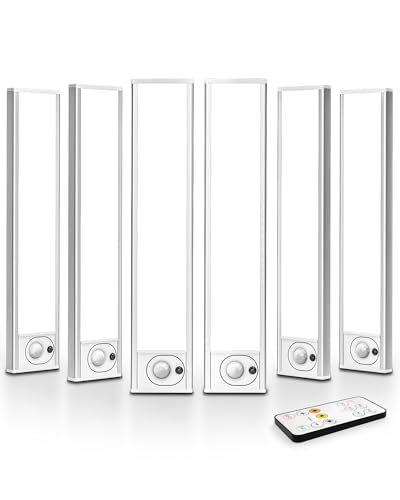 6Pack 7.8inch Under Cabinet Lighting, Rechargeable Motion Sensor Light Wireless Indoor, Dimmable 3 Color Temps Closet Lights with Remote, Under Counter Lights for Kitchen, Stairs, Bookshelf - size: 8inch