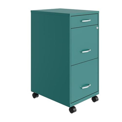 UrbanPro 3 Drawers 29.52" Vertical Turquoise Metal Filing Cabinet Lockable Pre-Assembled Movable Letter Size for Home, Office - color: Teal/Turquoise