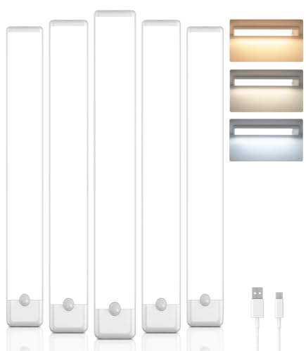 5-Pack Motion Sensor Under Cabinet Light, 3 Color Temperature Dimmable Rechargeable Magnetic Closet Light 15.7 inch Wireless Under Counter Light - color: White, size: 15.7 inch