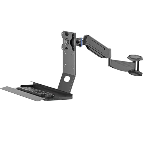 Monitor Wall Mount with Keyboard Tray, Sit-Stand Single Monitor Workstation with Gas Spring Arm, Foldable Typing Platform, Adjustable Height and Angle, Max Load 10 Kg (45cm) - size: 45cm