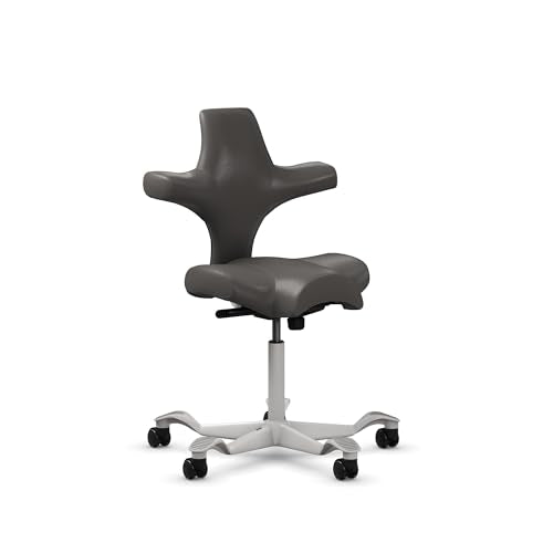 HAG Capisco Sit to Stand Chair-Silver Frame-Upholstered Gray Ash Vinyl - color: Gray Ash