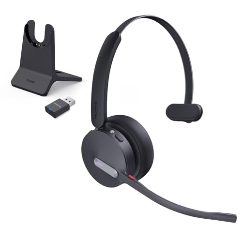 Yealink WH64 Mono Hybrid Wireless Headset with Mic DECT Dongle & Bluetooth | Teams Zoom Certified Headphones with Charging Stand, 492ft Range, 3X Noise Canceling Mic, 26H Battery for PC Cell Phones - style: WH64 Hy-Mono with Stand