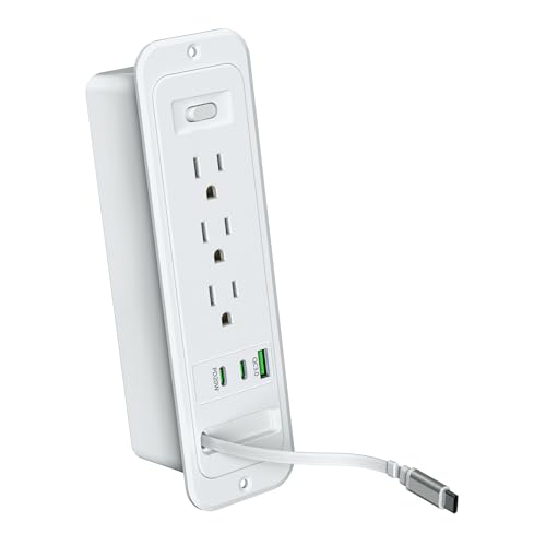 Recessed Power Strip with Retractable USB C Cable,2 PD 20W USB C,Flush Mount Countertop Drawer Outlet, Furniture Hidden Outlet for Side Table,End Table,3 Outlets (Grey, 6FT-20W USB) - color: Grey, size: 6FT-20W USB