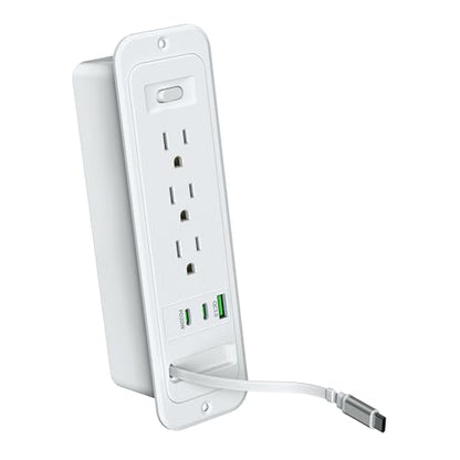 Recessed Power Strip with Retractable USB C Cable,2 PD 20W USB C,Flush Mount Countertop Drawer Outlet, Furniture Hidden Outlet for Side Table,End Table,3 Outlets (Grey, 6FT-20W USB) - color: Grey, size: 6FT-20W USB
