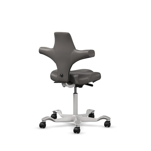 HAG Capisco Sit to Stand Chair-Silver Frame-Upholstered Gray Ash Vinyl - color: Gray Ash