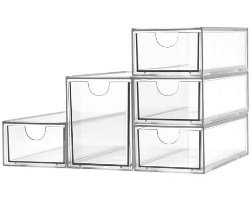 Acrylic Makeup Organizer, Clear Storage Organizer Desktop Stackable Storage Drawers, Plastic Organizer Bins for Makeup, Stationery, Cosmetics, Vanity, Bathroom,Cabinet,Pantry Office Desk (5 Drawers) - style: 5 Drawers