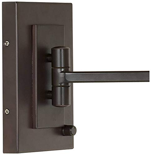 Easley 15" Bronze Plug-In Swing Arm Modern Wall Lamp Light Fixture | Adjustable Cord Matte Brown Dimmable Fabric Drum Shade for Bedroom Bedside Living Room Reading Kitchen