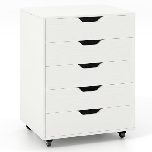 Giantex 5-Drawer Mobile Storage Cabinet with Wheels - Rolling Lateral Filing Under Desk Chest of Drawers, 19.5" x 16" x 25.5" Office Cabinet for Living Room, Study - color: White, size: 19.5"W x 16"D x 25.5"H