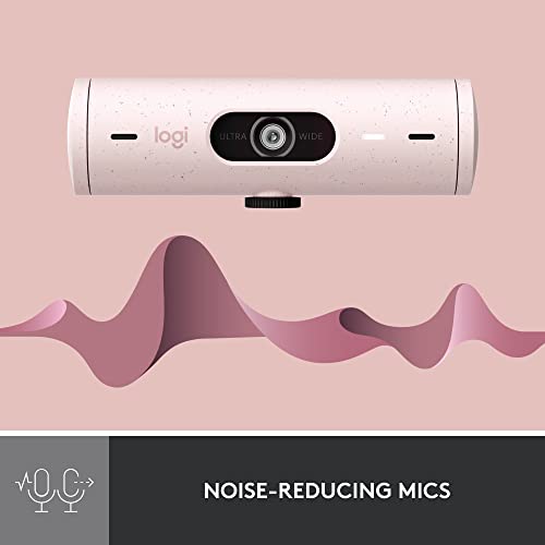Logitech Brio 500 Full HD 1080p Webcam with Auto Light Correction, Dual Noise Reduction Mics, Privacy Cover, Works with Teams, Meet, Zoom - Rose | Auto light correction, dual noise-reduction mics, privacy cover, auto framing, 90-degree field of view - col