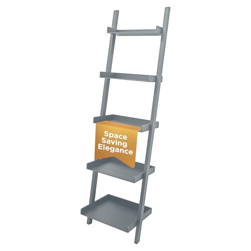 Kiera Grace Providence Hadfield 5 Tier Ladder Shelf, Leaning Bookshelf Storage Rack for Home, Office, 18" x 67", Cloud Grey - color: Cloud Grey