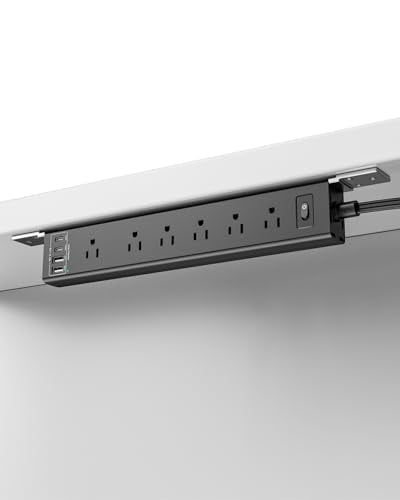 360° Mountable Surge Protector Power Strip with 4 USB Ports (2 USB C), 6 FT Electrical Outlet & Flat Plug Extension Cord for Under Desk, Wall, or Corner Mount - style: Desk Socket - Black