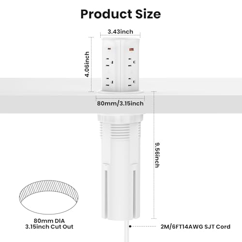 VILONG Pop Up Countertop Outlet with 15W Wireless Charger,4 USB/8 AC - color: White, size: 20W