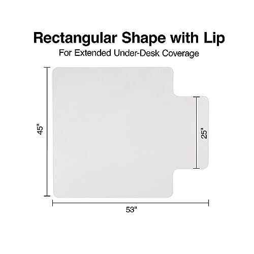 Staples Office Chair Mat, Clear Floor Mats with Lip, Hard Floors, Textured Underside, Extended Under-Desk Coverage, 53 x 45 Inch, Smooth Glide - size: 45" x 53", style: Hard Floor