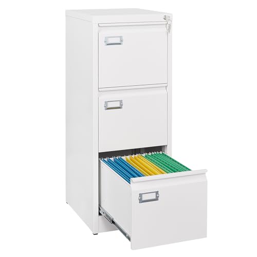SISESOL 3 Drawer File Cabinet with Lock and Tag,Narrow Three Drawer Filing Cabinet,Vertical Metal File Cabinets,Small White Filing Cabinets for Home Office Fit Letter/A4/Legal Size File,Easy Assembly - color: White, style: 3 Drawer